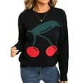 thumbnail image 3 of Womens Cute Chunky Knit Sweaters Trendy 3D Cherry Print Fall Winter Warm Crew Neck Knitted Pullover Tops Black M, 3 of 10
