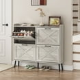 thumbnail image 4 of VEANERWOOD Rattan Shoe Storage Cabinet with 4 Flip Drawers 40 Pairs, Narrow Shoe Cabinet with Wooden Legs for Entryway, Living Room, 4 of 6