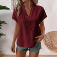 thumbnail image 2 of GUACER Womens Short Sleeve Tops Trendy Cotton Linen V Neck Relaxed Fit Casual T Shirts, 2 of 8