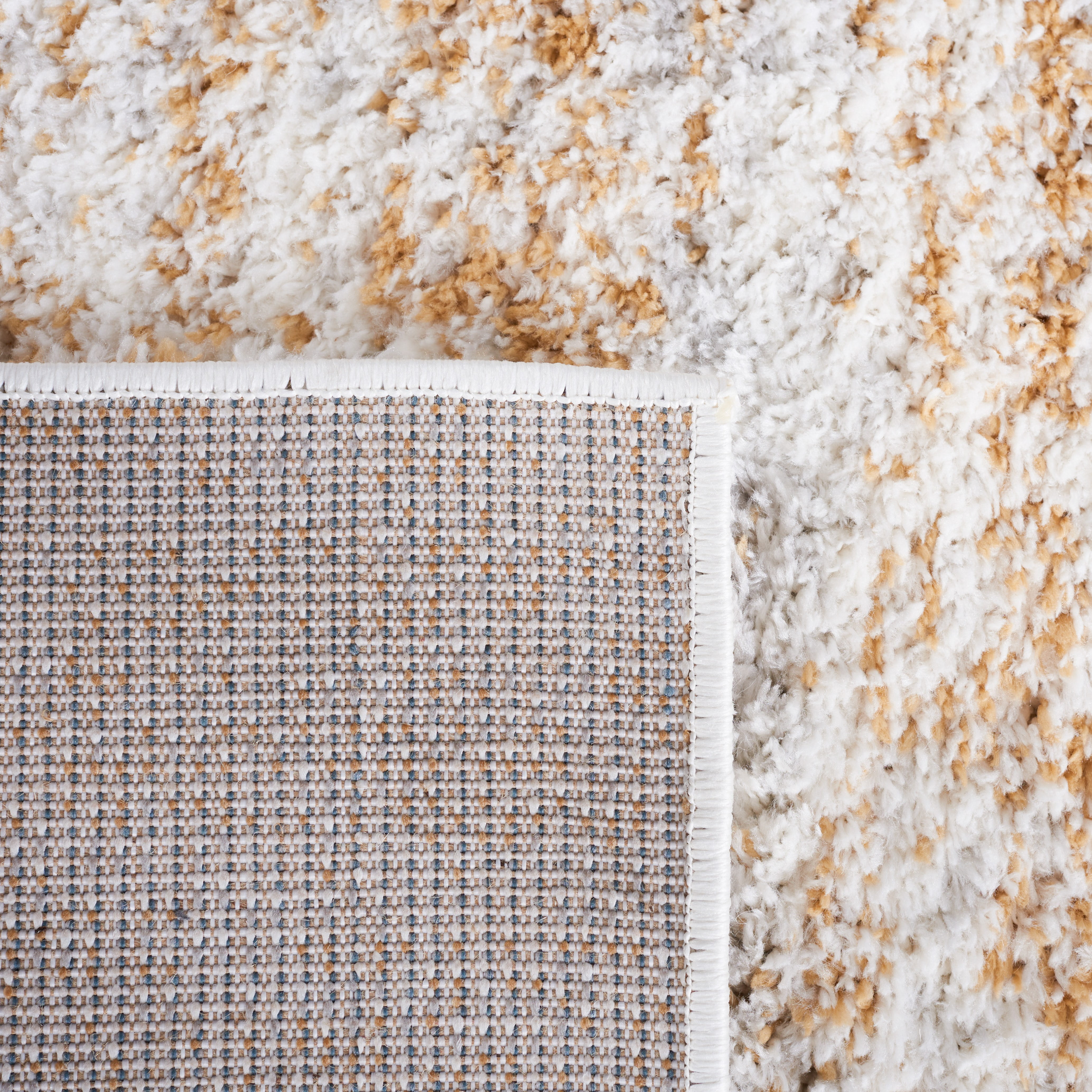 Safavieh Berber Torvald Abstract Polyester Shag Area Rug, Ivory/Light Gold, 8' x 8' Square