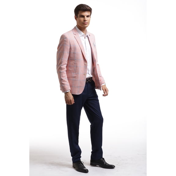 Elie Balleh Pink Embroidered Plaid Men's Blazers Sports Coat Jacket