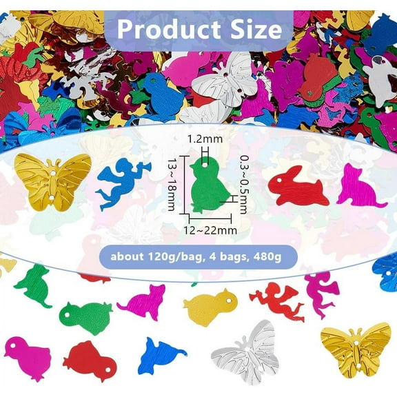 120 Gram Animal Theme Mixed Color Large Sequins Kit with Holes for DIY Arts Wedding Crafts
