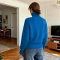 thumbnail image 4 of Women'S Long Sleeve Sweater with Gold Buttons Loose Fit Knitted Pullover Casual Tops Royal Blue M, 4 of 7