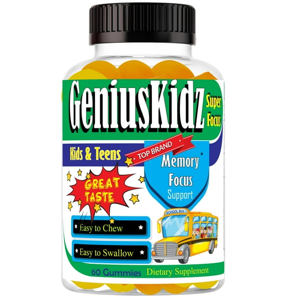 Geniuskids Brain Focus Formula with Omega 3 6 9 EPA & DHA, Gummy