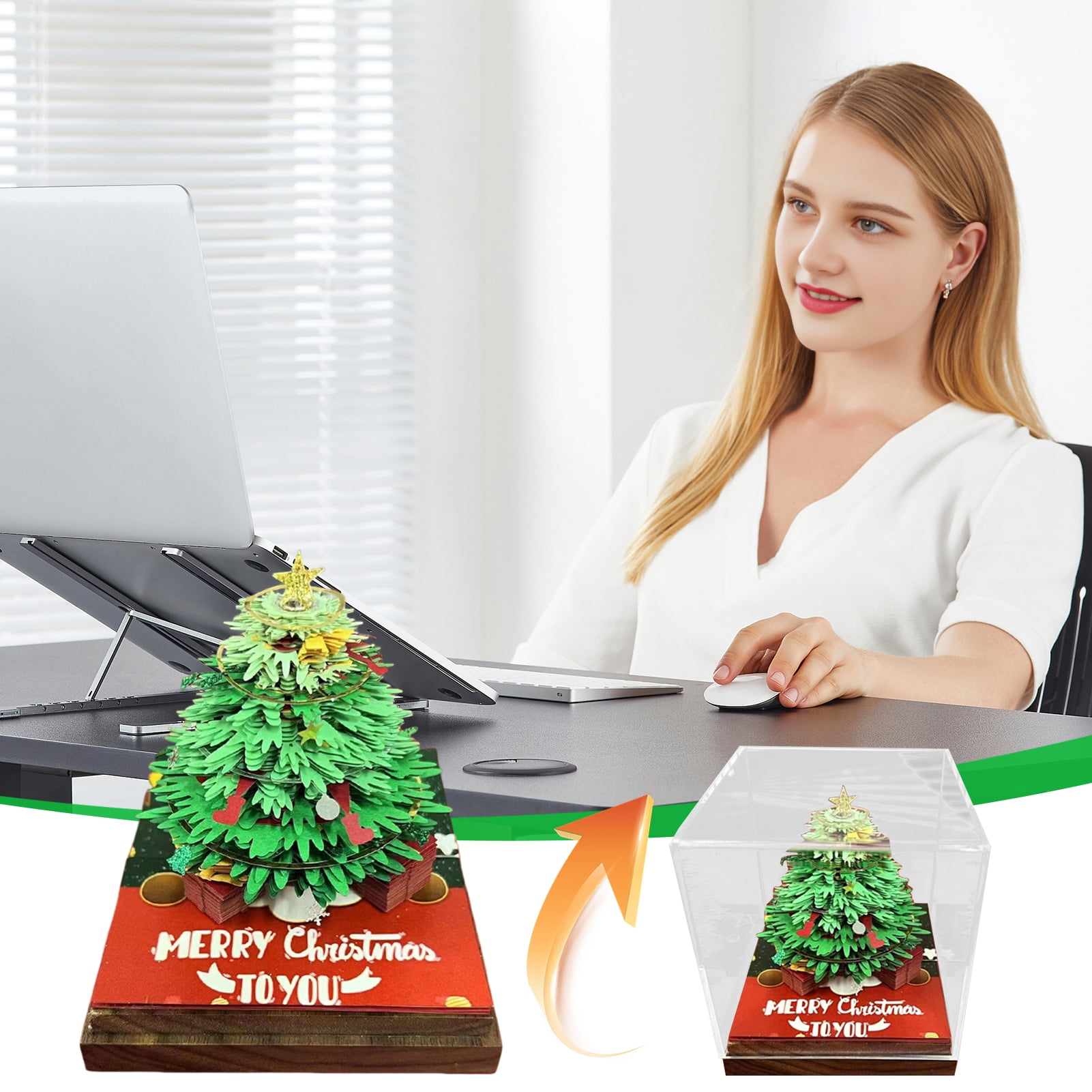 OIUR 3D Christmas Tree Calendar Memo Pad 2026 Desk Time Piece Calendar Tear Away Paper Carving Art DIY Sticky Note Desktop Decoration for Christmas New Year Gifts