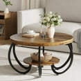 thumbnail image 3 of IdeaHouse Table Basse Ronde 30 Pouces Table de Centre, Table Basse à 2 Niveaux Tables de Centre Industrielles avec Pieds Réglables, Tables de Salon avec Tablette de Rangement et Grain de Bois Conçu, Assemblage Facile, 3 of 7