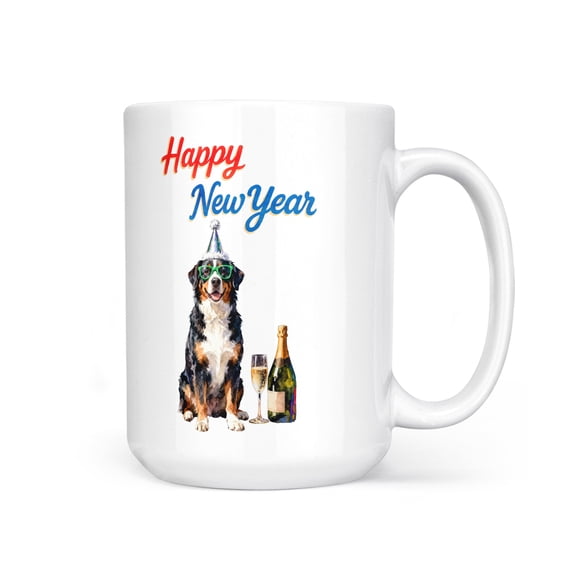 Happy New Year Bernese Mountain Dog Chills on Year-End Party Mug Berner Lover Gifts Coffee Tea Cup - 12023