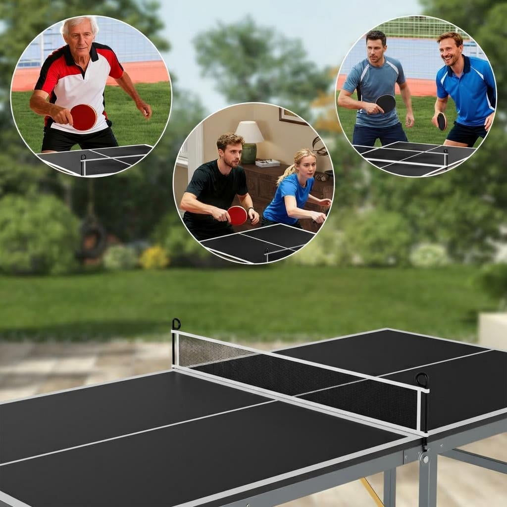 6X3ft Mid-Size Table Tennis Tables,Portable Ping Pong Table Game with Net, 2 Paddles & 3 Balls for Indoor/Outdoor Use