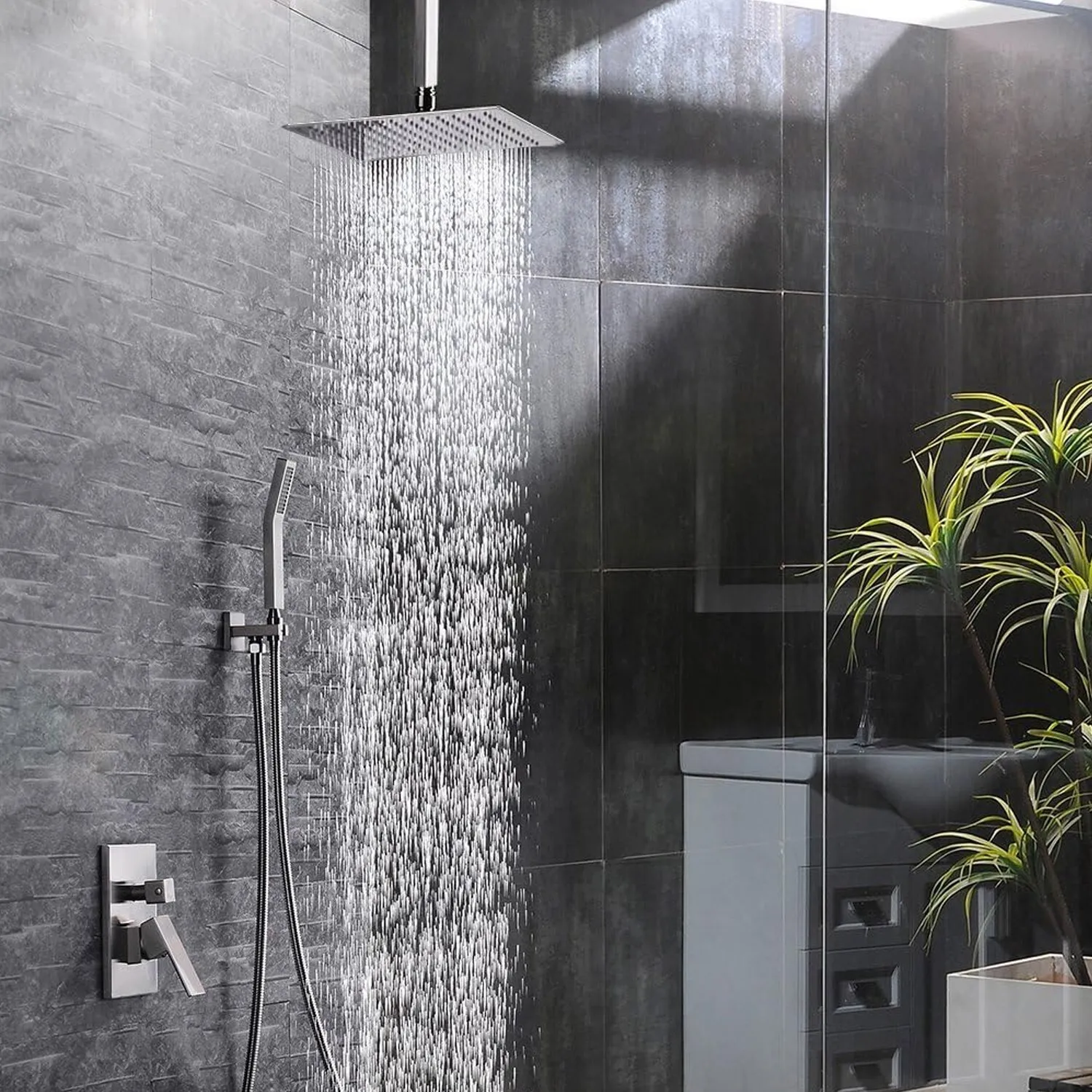 Zovajonia  12" Square Stainless Steel Rain Shower Head Large Brushed Nickel High Pressure