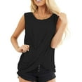 thumbnail image 2 of Blusa sin mangas con parte delantera torcida, cuello redondo, camisa informal con cuello redondo y parte delantera torcida para mujer, citas, negro, L, 2 of 6