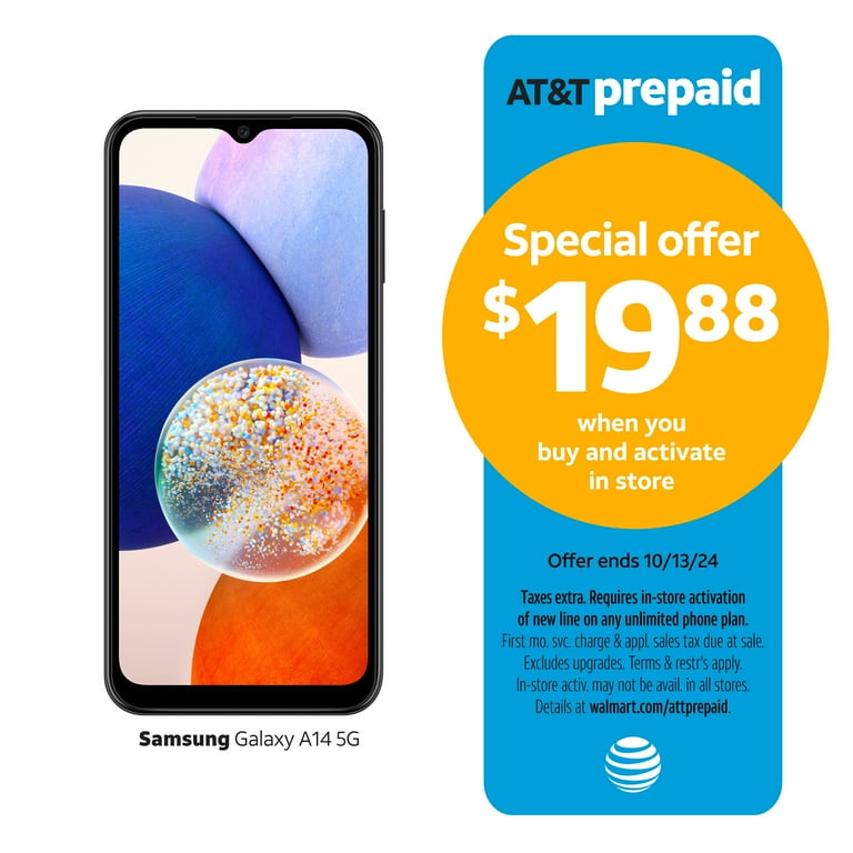 AT&T Samsung Galaxy A14 5G, 64GB Black - New Prepaid Smartphone -  Walmart.com