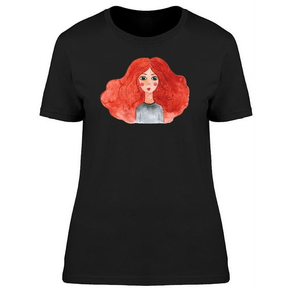 Watercolor Red Hair Fashion Girl T-Shirt Women -Image by Shutterstock, Female Large