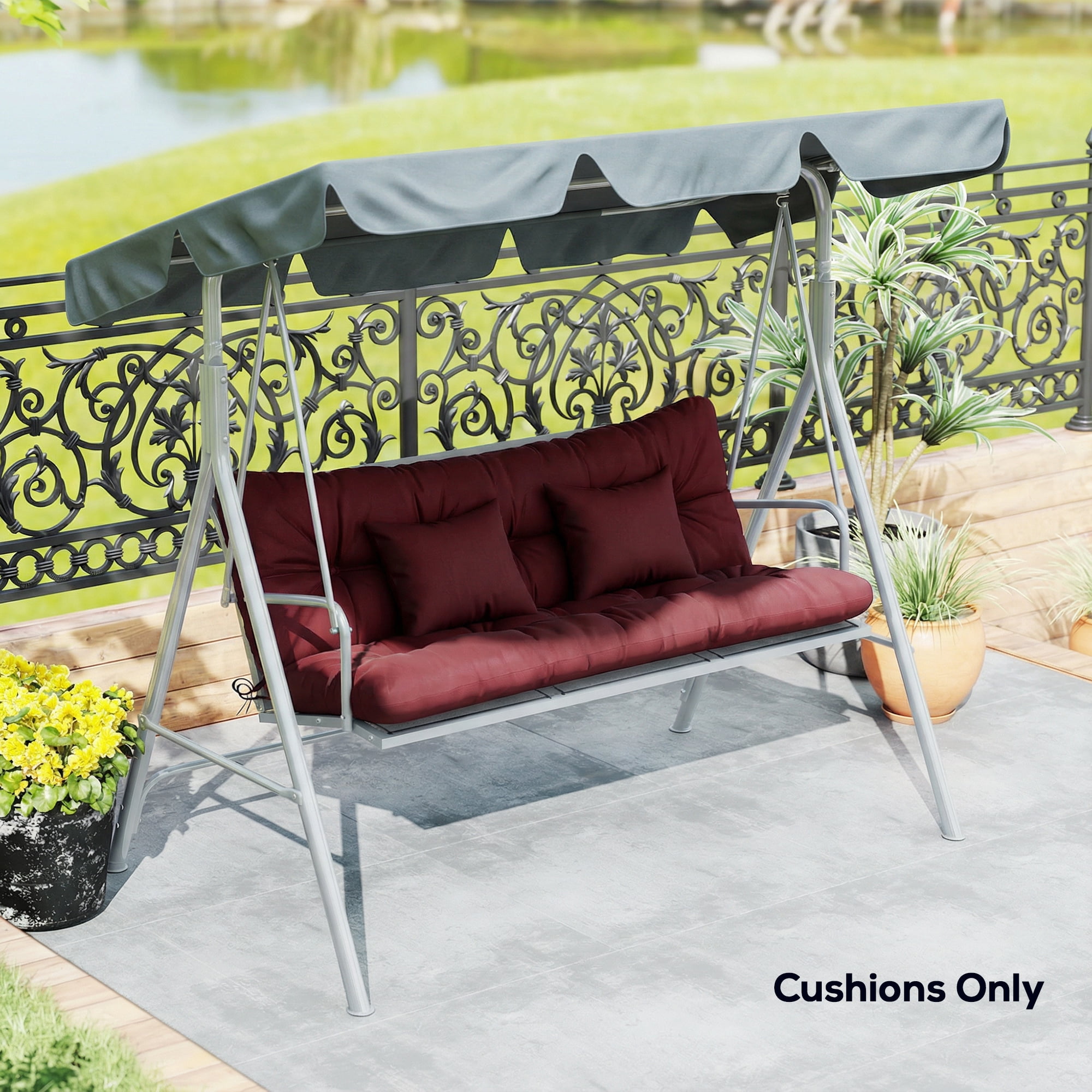 Outsunny Outdoor 1 Seat Cushion, 1 Back Cushion and 2 Pillows, for Patio Garden Furniture Seat Replacement, Wine Red