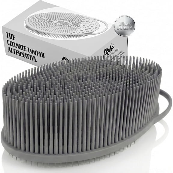 Avilana Silicone Body Scrubber Enhanced with Silver Infused Technology For Superior Cleanliness-Shower Brush (Style2-Gray)