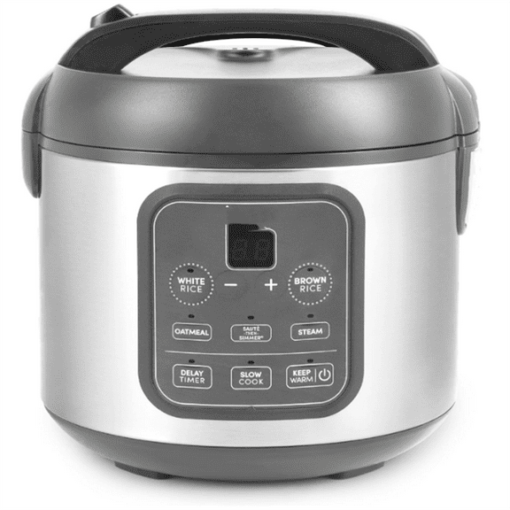 Professional Digital Rice Cooker, Multicooker, 4-Cup (Uncooked) / 8-Cup (Cooked), Steamer, Slow Cooker, Grain Cooker, 2Qt, Stainless Steel Exterior