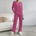thumbnail image 2 of Fiaer,Womens Loose Fit Knit Lounge Wear Sets,Women's 2 Piece Sets for V Neck Long Sleeve T Shirt and Elastic Waisted Palazzo Pants,Plus Size Casual Trendy Lightweight Outfits Set Hot Pink M, 2 of 6