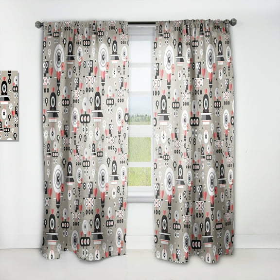 Designart 'Pattern Amusing Lovers Eye Robots' Modern & Contemporary Curtain Panel