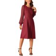 thumbnail image 4 of INSPIRE CHIC Women's Long Sleeve Dresses Round Neck Elegant Cocktail Party Work Knee Length Dress S Wine Red, 4 of 5