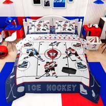 jejeloiu Hockey Sport Lovers Bedding Comforter Set,Boys Ball Game Twin Comforter Sets,White Blue Bedding Set For Girls Boys,Ultra Soft Home Decor Reversible,2pcs