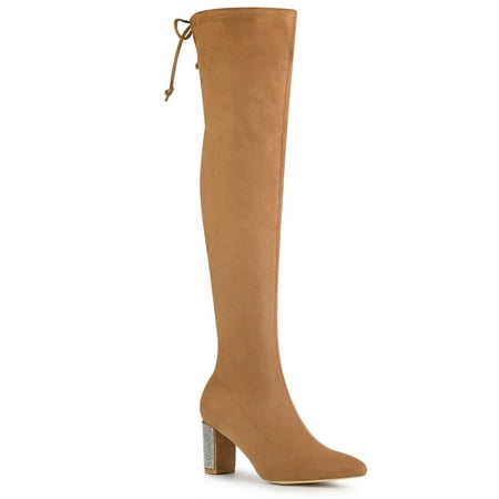 

Allegra K Women s Rhinestone Block Heels Over Knee High Boots