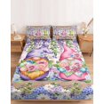 thumbnail image 2 of Full Size Fitted Sheet Set - Blue Purple Gnomes 3 Piece Bedding Sets 16" Deep Pocket Fitted Sheet with 2 Pillowcases Spring Hydrangea Flower Leaf Pink Plaid Brushed Microfiber Hotel Luxury Bed Sheets, 2 of 9