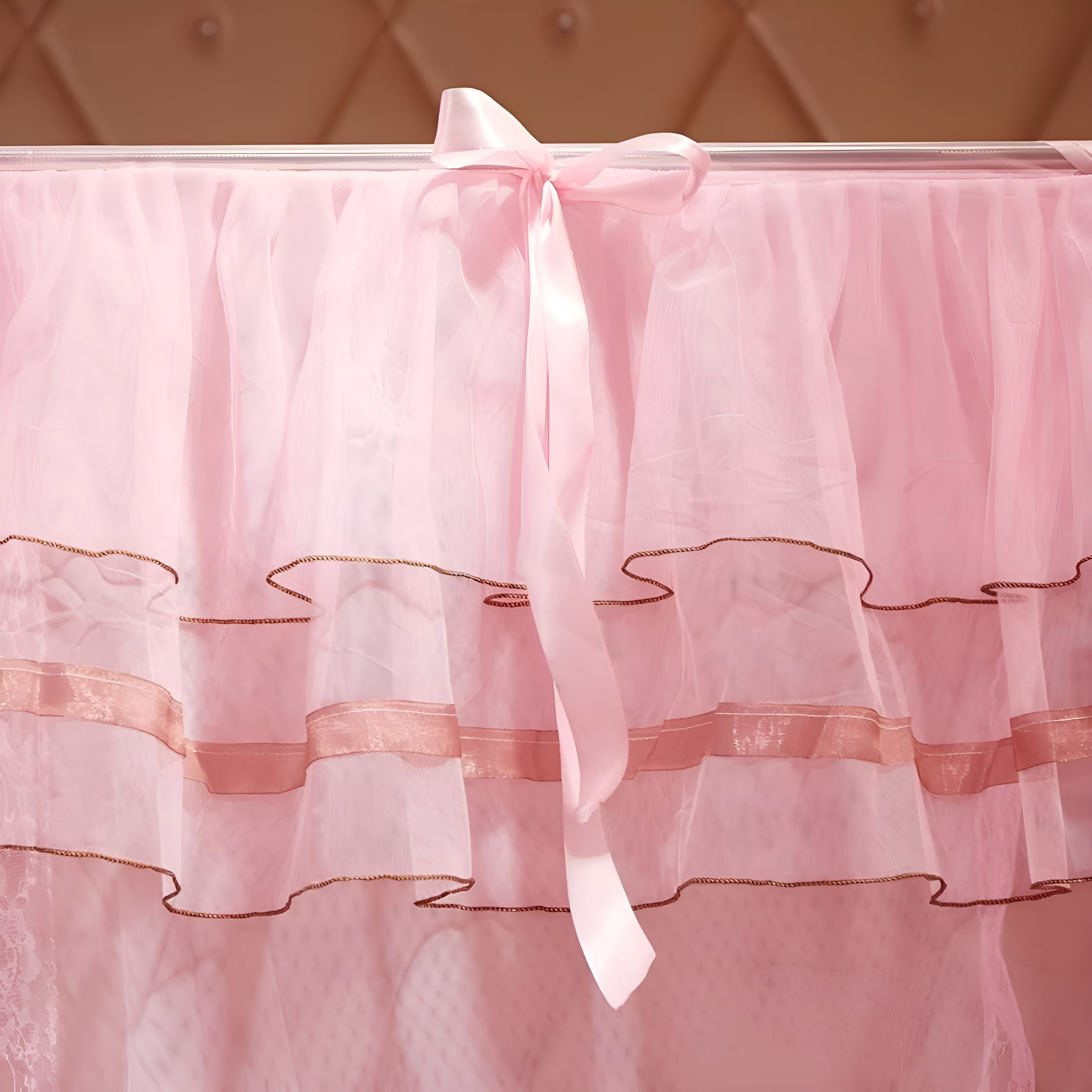 AUQ 4 Corners Post Pink Canopy Bed Curtain for Girls & Adults - Bed Canopy for Girls Cute Cozy Drape Square Netting for Twin Bed - 4 Opening 45"