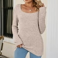 thumbnail image 4 of IROINNID Ladies Long Sleeve T Shirts Winter Square Neck Tops Solid Regular Blouse,Beige, 4 of 5