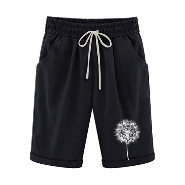 Mujeres Pantalones Cortos Casual, Cintura Elástica Día de la Independencia de la Impresión Pantalones Cortos con Cordón con Bolsillos para Verano Primavera de Uso Diario, Pantalones Cortos de Verano P