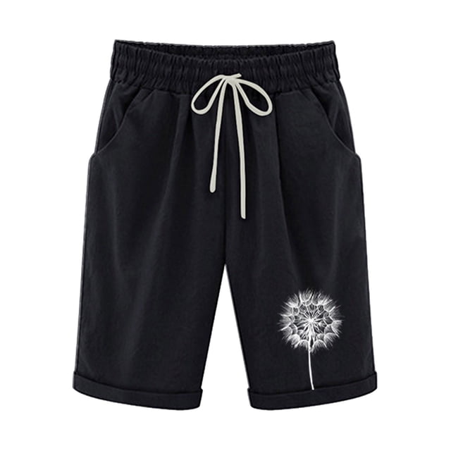 Mujeres Pantalones Cortos Casual, Cintura Elástica Día de la Independencia de la Impresión Pantalones Cortos con Cordón con Bolsillos para Verano Primavera de Uso Diario, Pantalones Cortos de Verano P