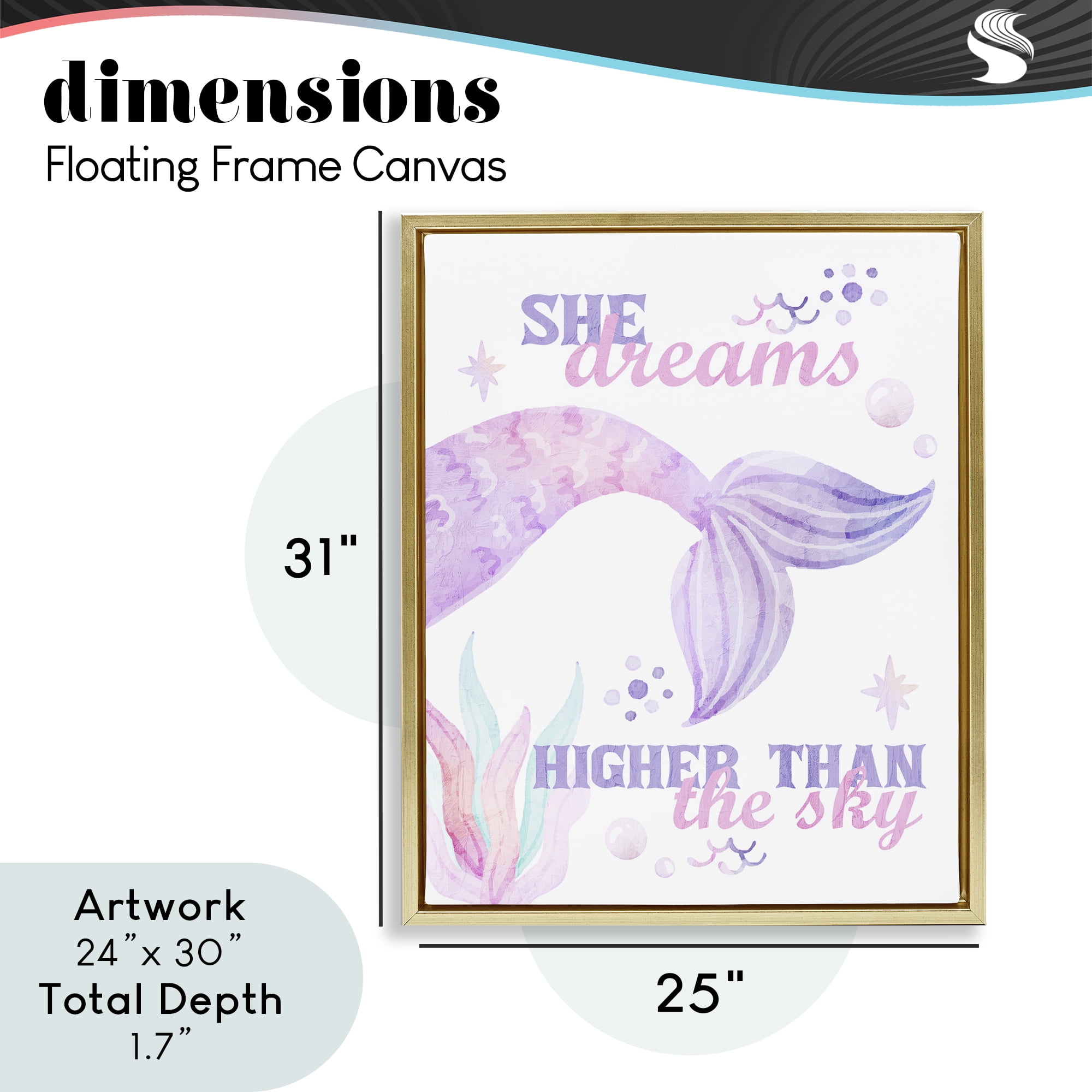 She Dreams Higher Than The Sky Gold Framed Floater Canvas Wall Art, design by Kim Allen