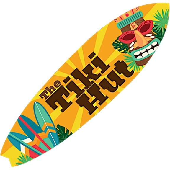 JennyGems The Tiki Hut Decorative Surfboard Sign, Indoor Outdoor Tropical Wall Art, Hawaiian Beach Theme (2 foot)