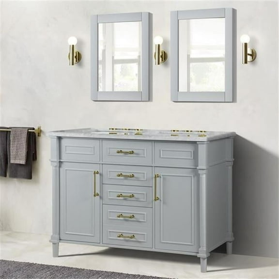 Bellaterra Home 800632-48DGD-LG 48 in. Double Vanity with Carrara Marble Top, Light Gray & White
