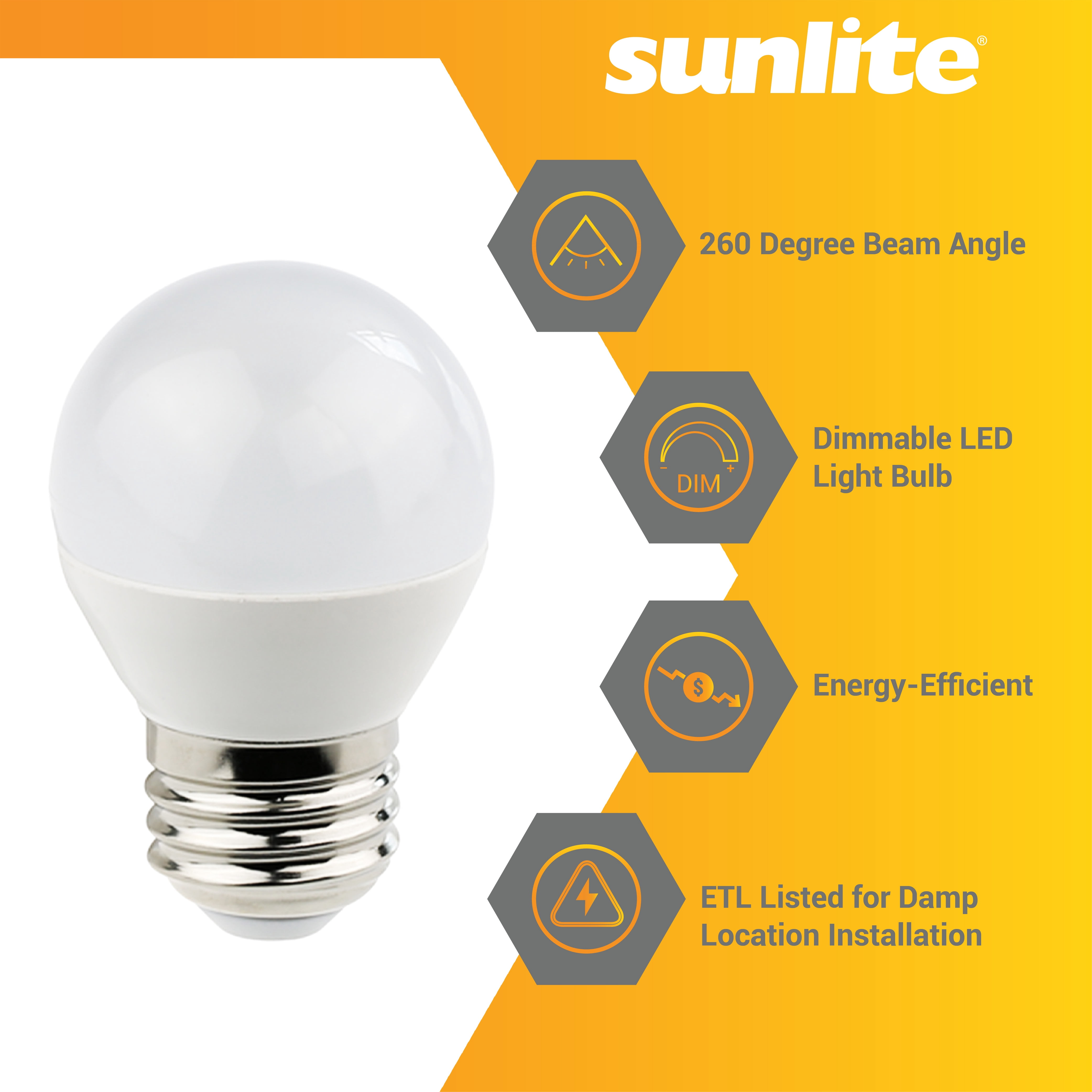 Sunlite G16 LED Dimmable Light Bulbs,5W (40W Eq.),350 lmns,E26 Base,3000K Warm White,Frost,6-Pack