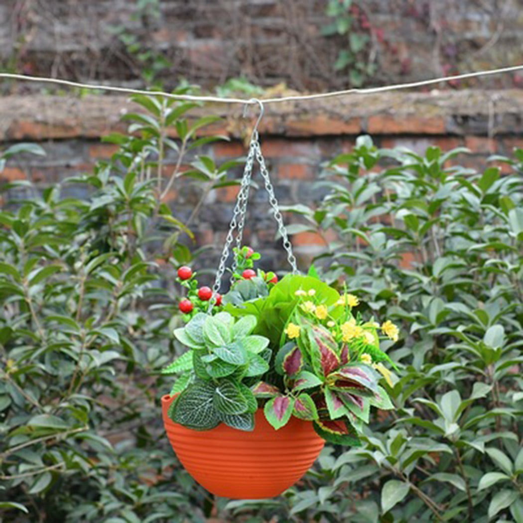 Plastic Hanging Drainage Hole Flower Pot Chain Plant Planter Basket Garden Home