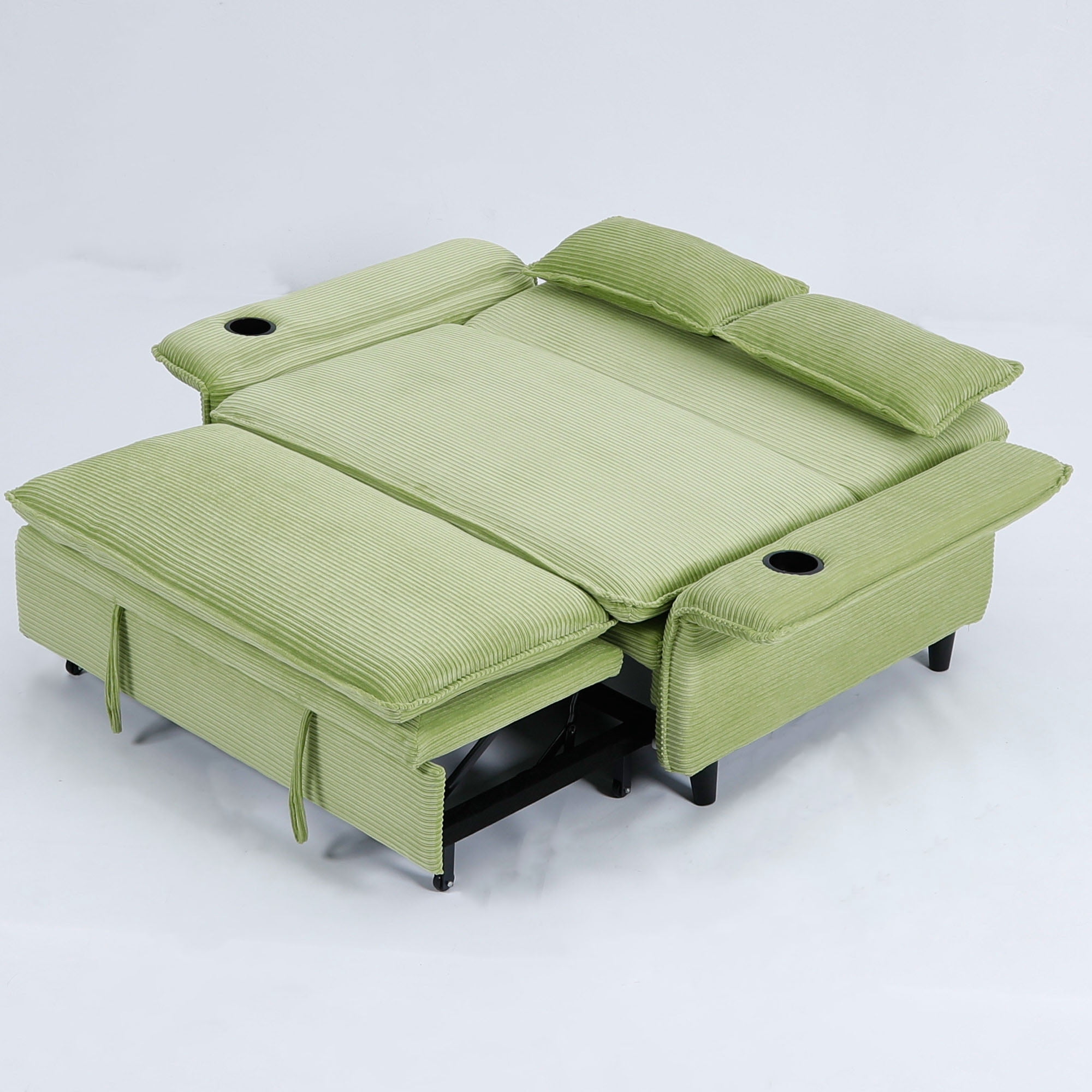 Miniyam 66" Green Multi-Functional Sofa Bed, Living Room 2 Seat Sleeper with 2 Cup Holders & 2 Pillows