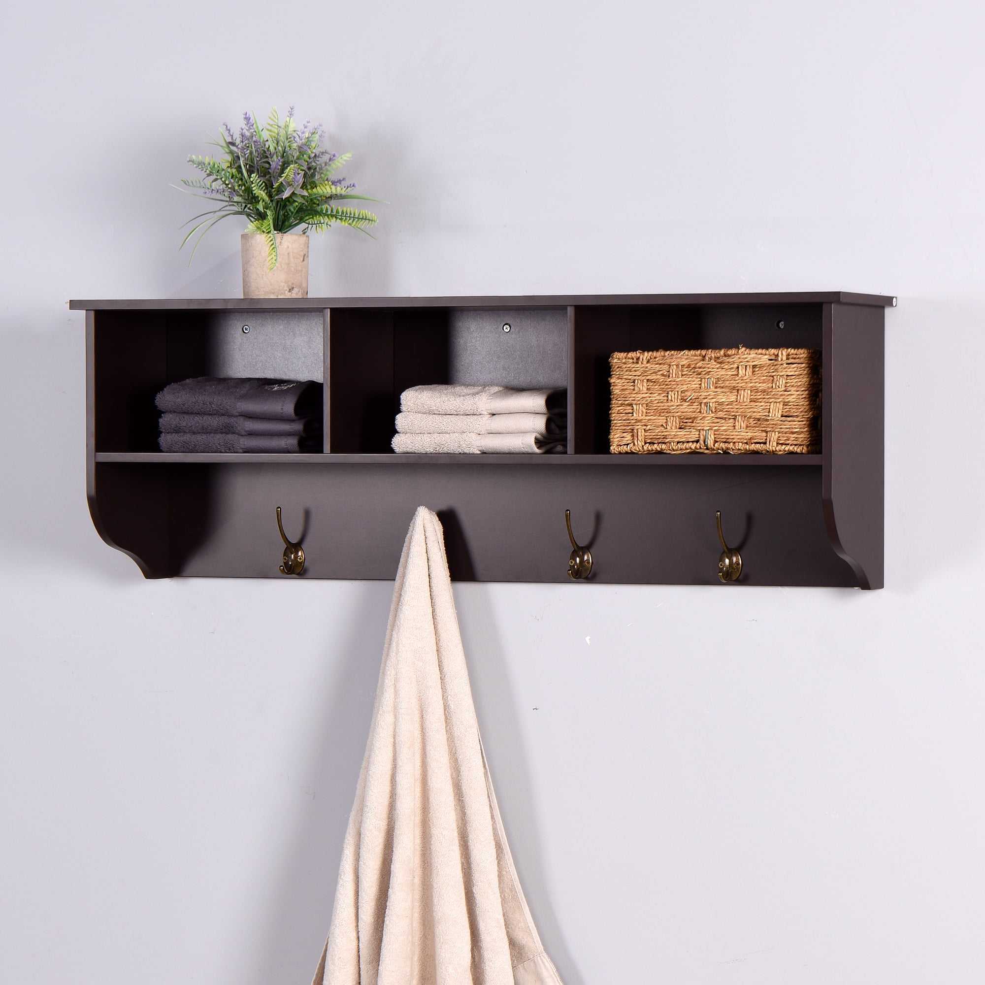 Wateday White Wall Mounted Coat Rack with 4-Hooks Storage Shelf