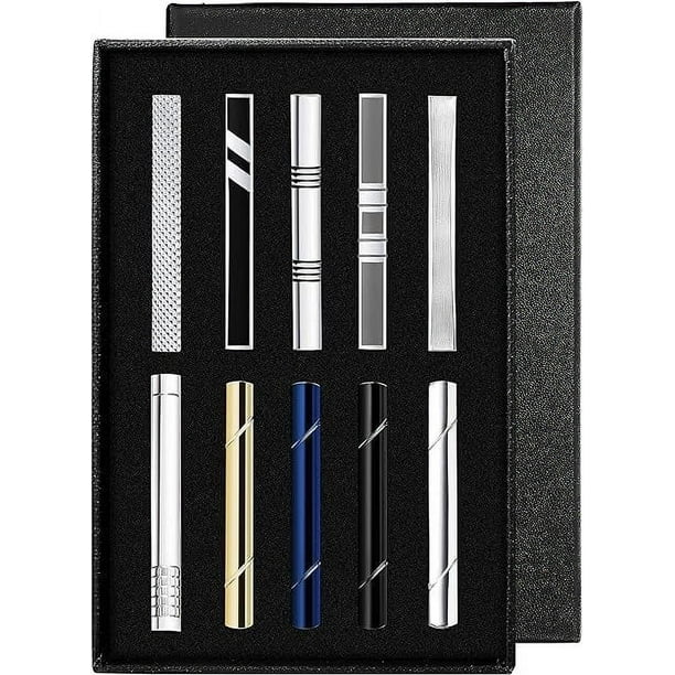 Juego de pasadores de corbata para hombre, clip para barra de corbata, negro, plateado, dorado, para bodas, negocios, con caja de regalo
