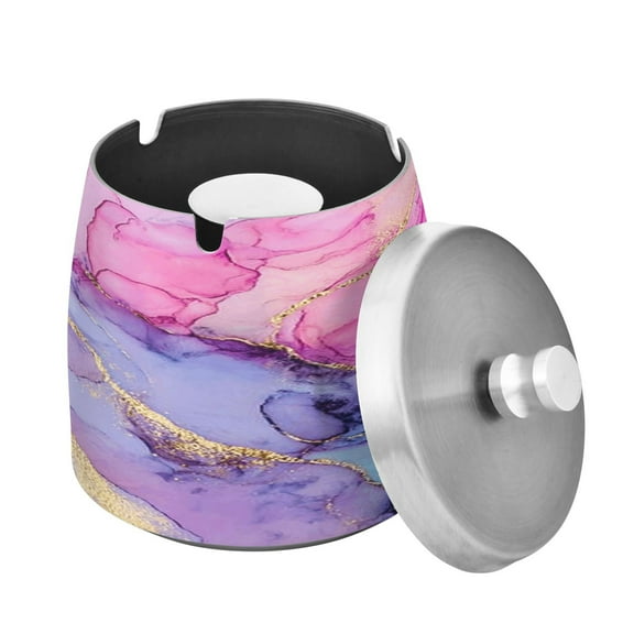 Outdoor Ashtray with Lid for Cigarette Stainless Steel Smokeless Ash Tray for Patio Home Table Decor Pink Purple Blue Marble