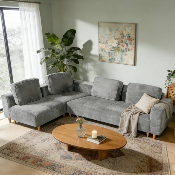 GARITIN 109 Inch L-Shape Convertible Sectional Sofa, 2-Piece Modular Couch with Wood Leg, Spacious Seating for Living Room Apartment, Gray
