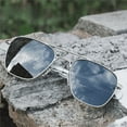 thumbnail image 5 of Design men's aviator sunglasses retro polarized HD driving sunglasses-Silver + Blue, 5 of 5