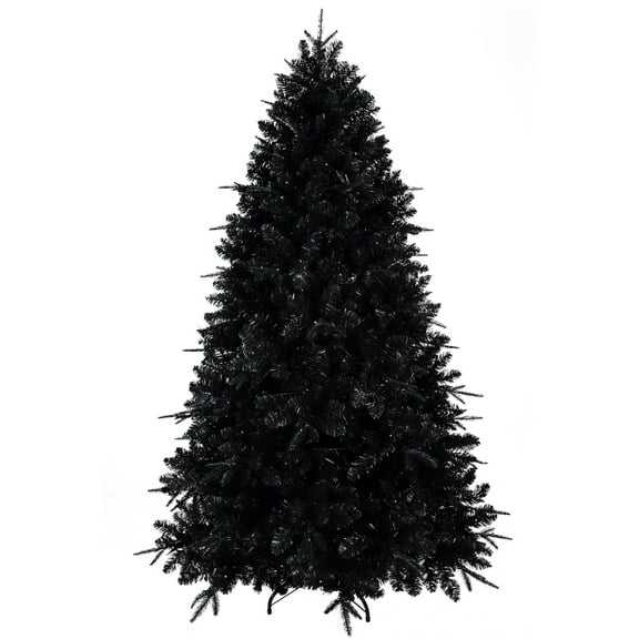 Flower Dance® 6ft Black Christmas Tree with 350 White LED Lights, 1460 Tips PE PVC Artificial Tree for Halloween & Holiday Decor, Hinged Structure with Stable Metal Stand