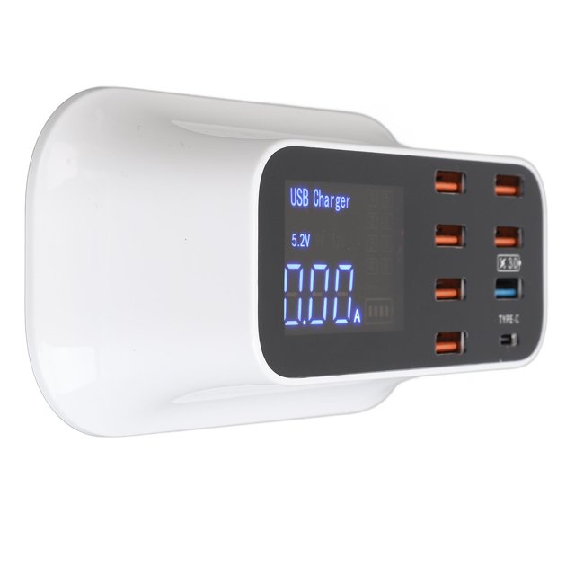 Estación de carga USB, concentrador de carga de 8 puertos, 40 W, USB 3.0, tipo C, pantalla LED, protección de circuito para teléfonos, tabletas, enchufe estadounidense de 100 a 240 V