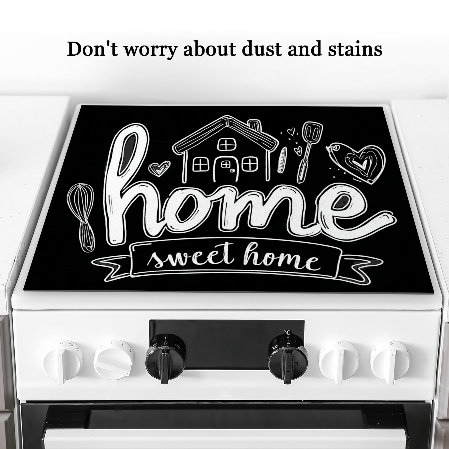 Stove Top Covers for Gas Burners,Home Sweet Home Black White Print Anti-sip Foldable Stove Mat, Waterproof Oilproof Dustproof Oven Covers Pad for Kitchen RV (28×20 Inch)