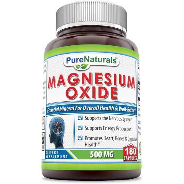 Pure Naturals Magnesium Oxide Supplement 500 mg, 180 Capsules
