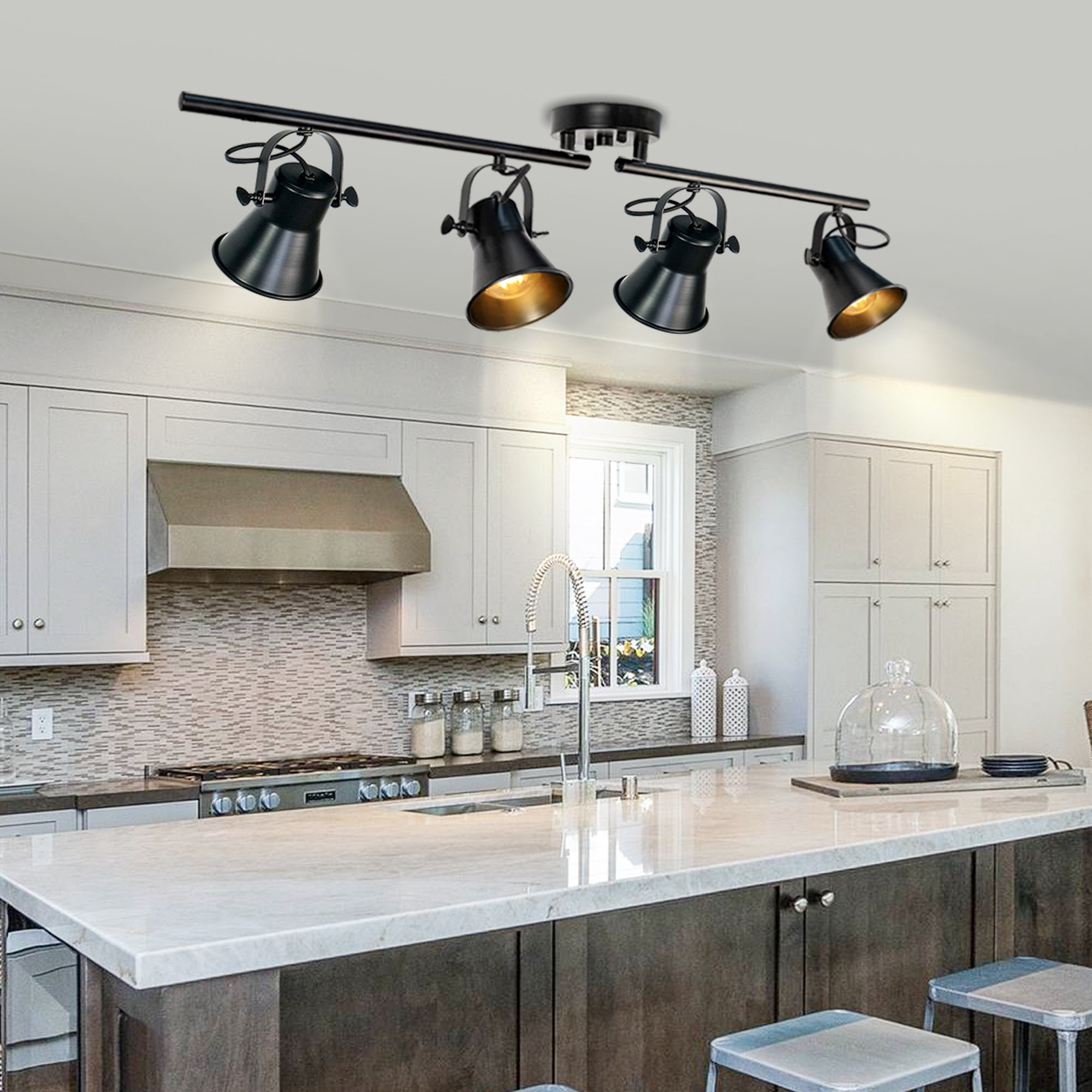 Auffel Track Lighting 4 Light Kitchen Lighting Fixtures Ceiling Black 37 Inch  Ceiling Light Fixture Rustic Track Lighting Fixtures Ceiling for Closet Living Room Bar Office Rotatable Light Head