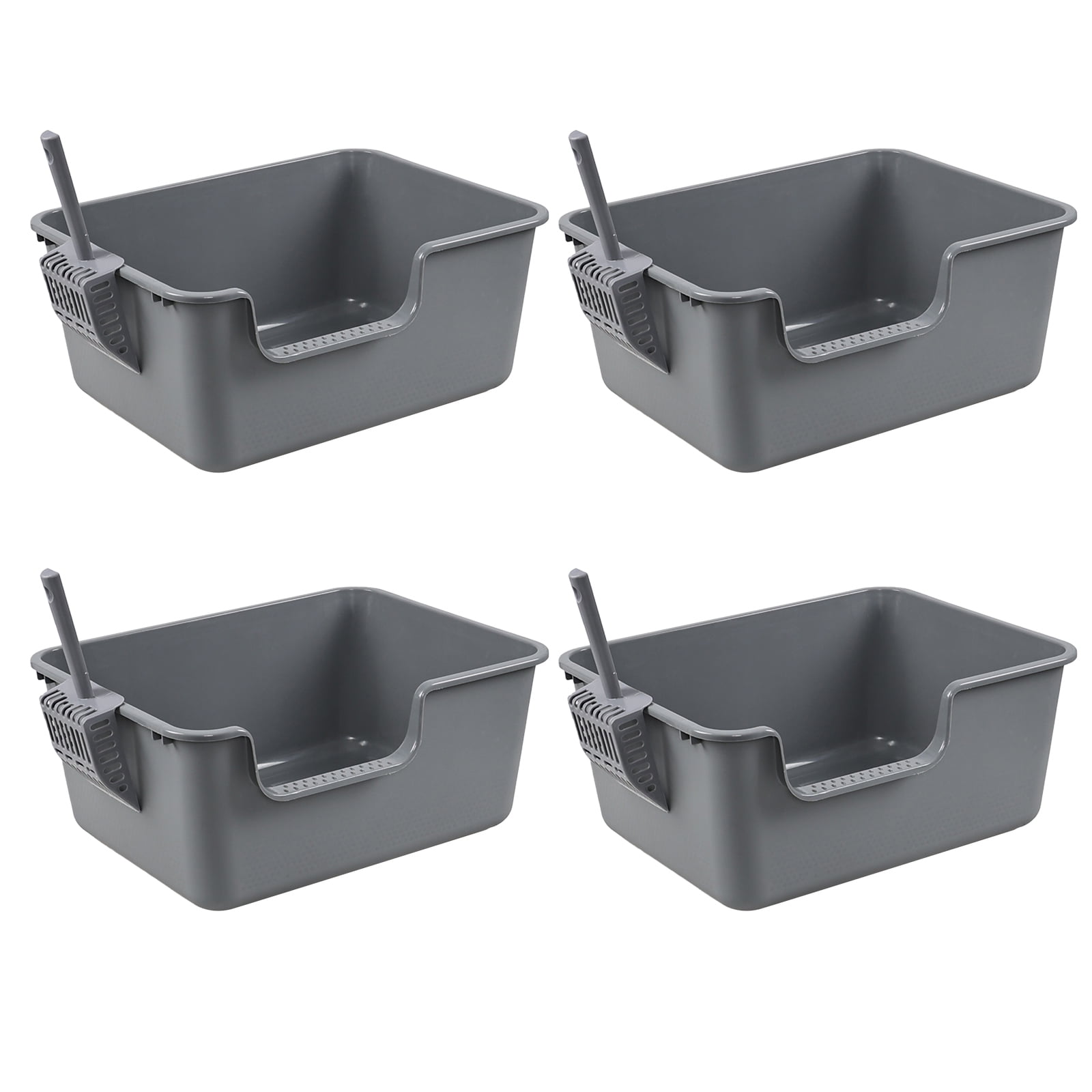 Tyminin 4 Packs Plastic Anti-Splashing Kitty Litter Box, Cat Litter Box High Sides, Grey