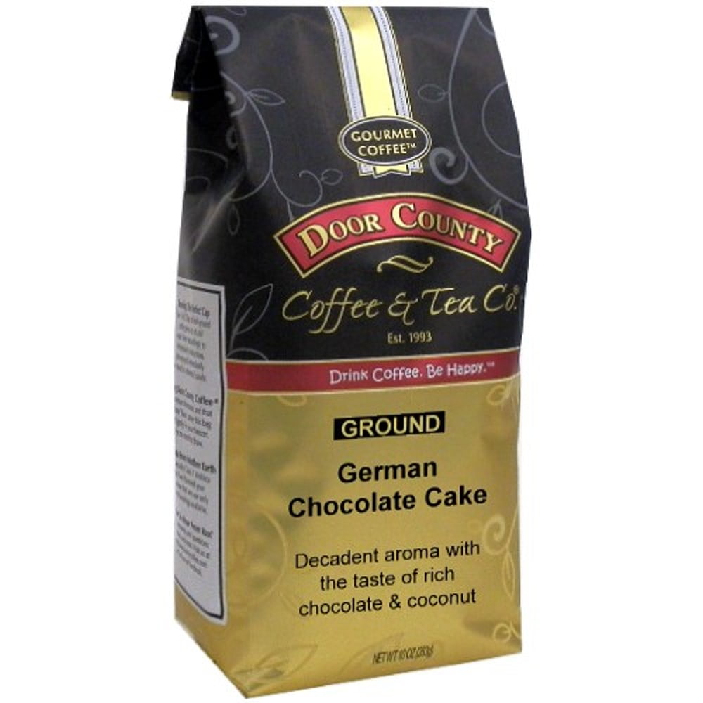 Door County Coffee German Chocolate Cake, Chocolate & Coconut Flavored Specialty Coffee, Medium Roast, Ground, 10oz Bag
