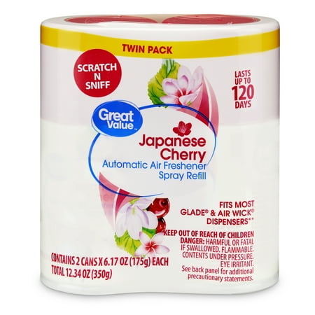 Great Value Automatic Air Freshener Spray Refill, Japanese Cherry, Twin Pack, 12.34