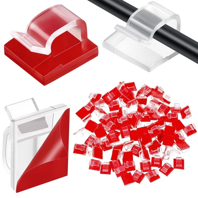 WANGQ 100 Pcs Adhesive Cable Clips Bulk Wire Holder for Cord Organizer Clips Cable Management Outdoor Light Hooks