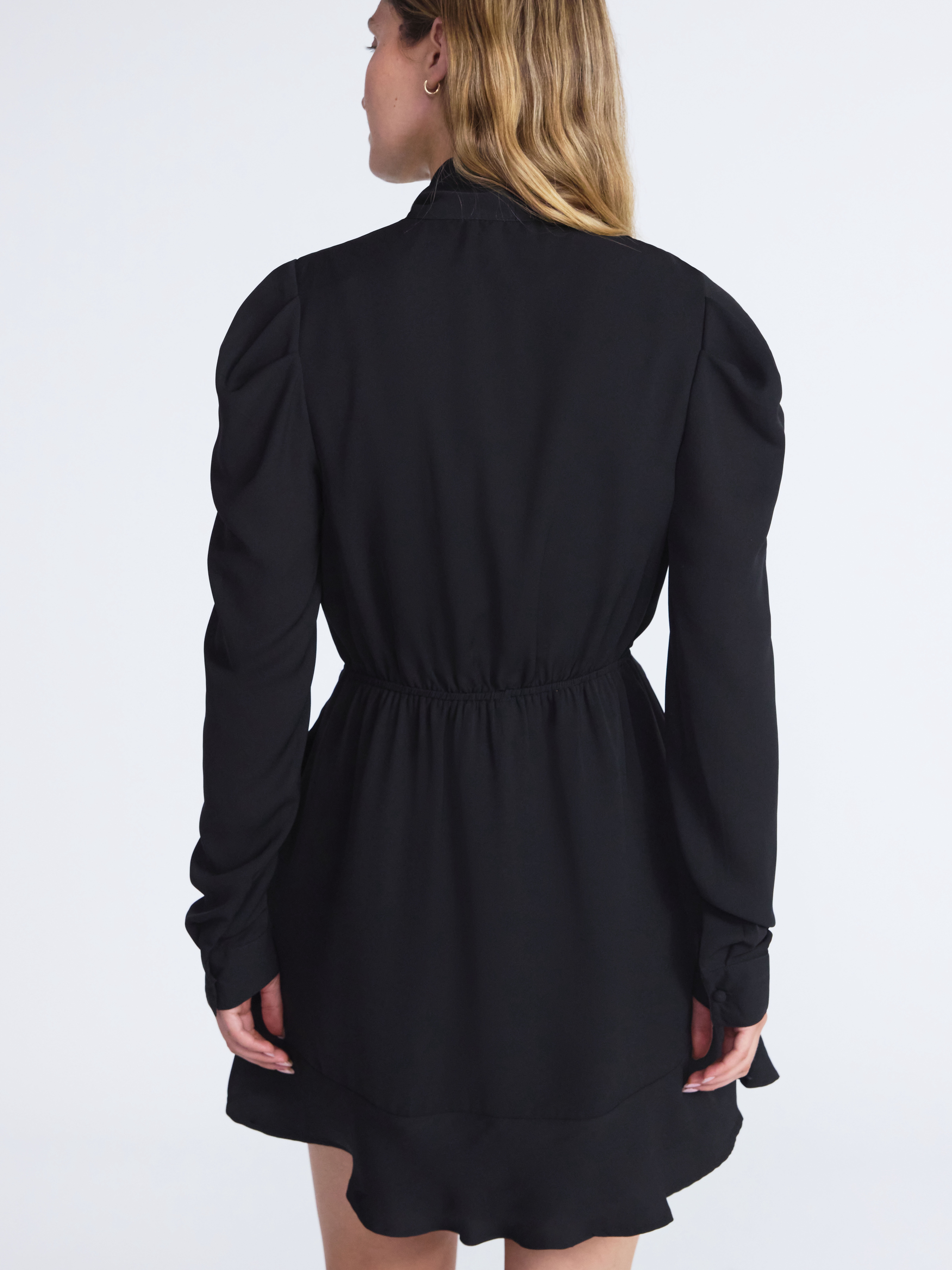 Scoop Women’s Tie Neck Mini Dress with Ruched Sleeves, Sizes XS-XXL